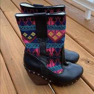 Irregular choice platform embroidered boots